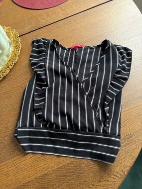 Guess Black and White Striped Ruffle Wrap Camisole